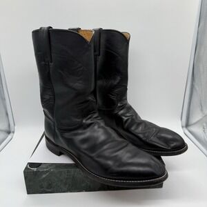 Justin Boots Men's 11.5D Black Leather Cowboy Roper Western 3133